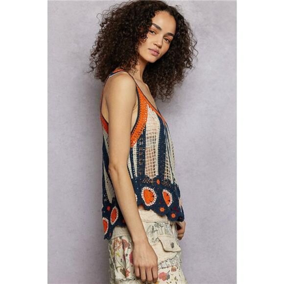 POL Openwork Stripe Pattern Flowy Tank with Scalloped Edge - Picture 4 of 5